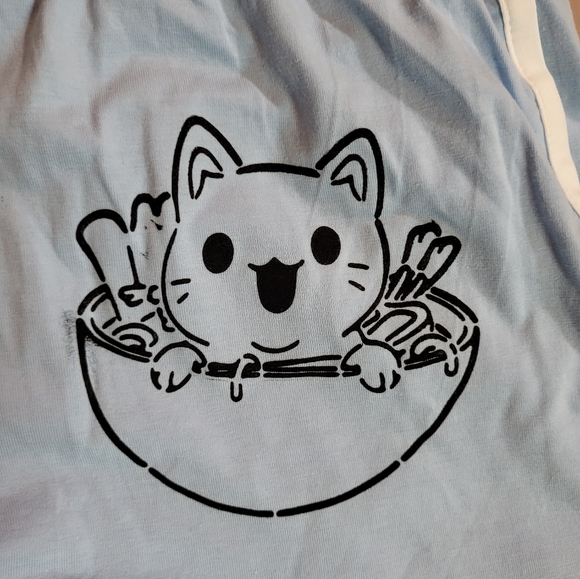 Womens Blue Ramen Cat Shorts - Picture 2 of 3